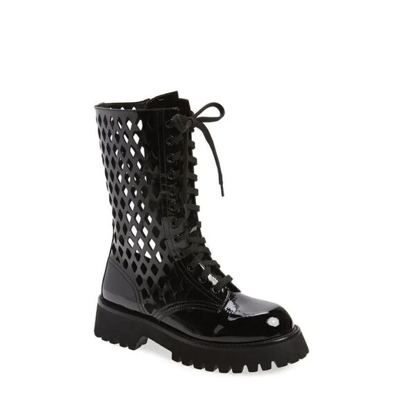 Jeffrey Campbell Womens Black Crinkle Patent Leather Side Zip Demode Boot Size 9 - Picture 1 of 7